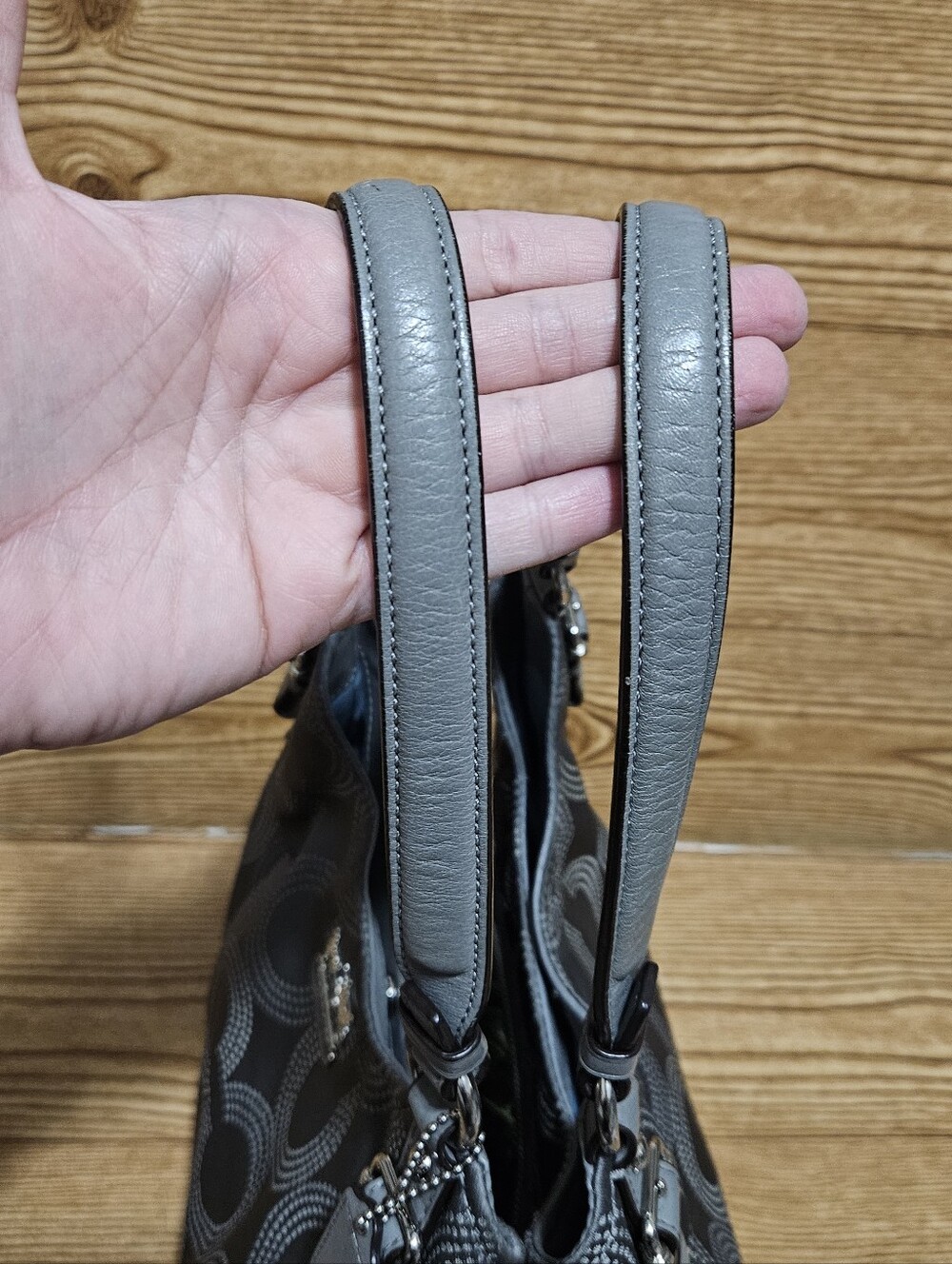 Coach Madison Gray Op Art Jacquard & Patent Leather Maggie Hobo Shoulder Bag - Picture 6 of 16